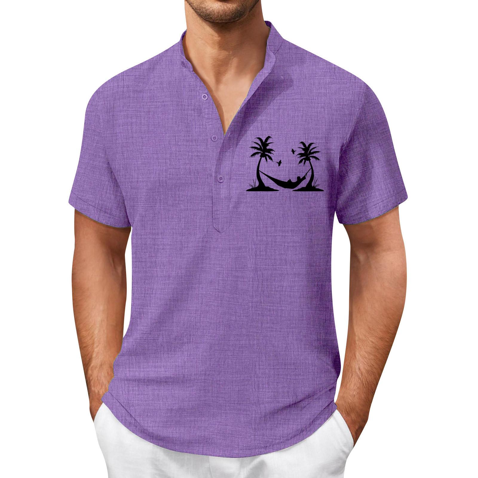 

Чоловіча літня ретро сорочка з 4 ґудзиками, з відкритою планкою на ґудзиках, з короткими рукавами XXXL фіолетовий
