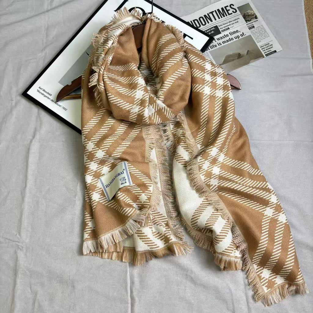Women's Winter Retro Double-Sided Striped Imitation Cashmere Scarf and Shawl