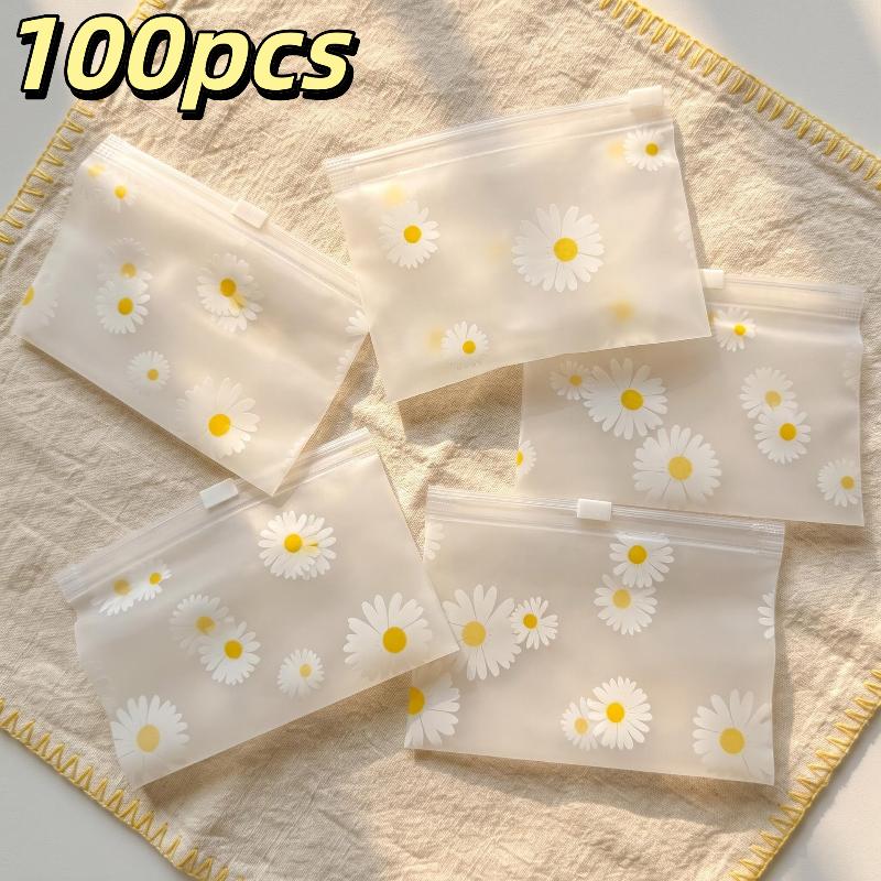 50/100Pcs Print Frosted Zipper Bags Transparent Plastic Storage Pouch Reusable Seal Bag For Jewelry Cosmetic Stationery
