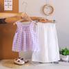 Girls' Summer 2026 Plaid Two-Piece Set: Stylish Vest & Wide-Leg Pants with Shoulder Straps