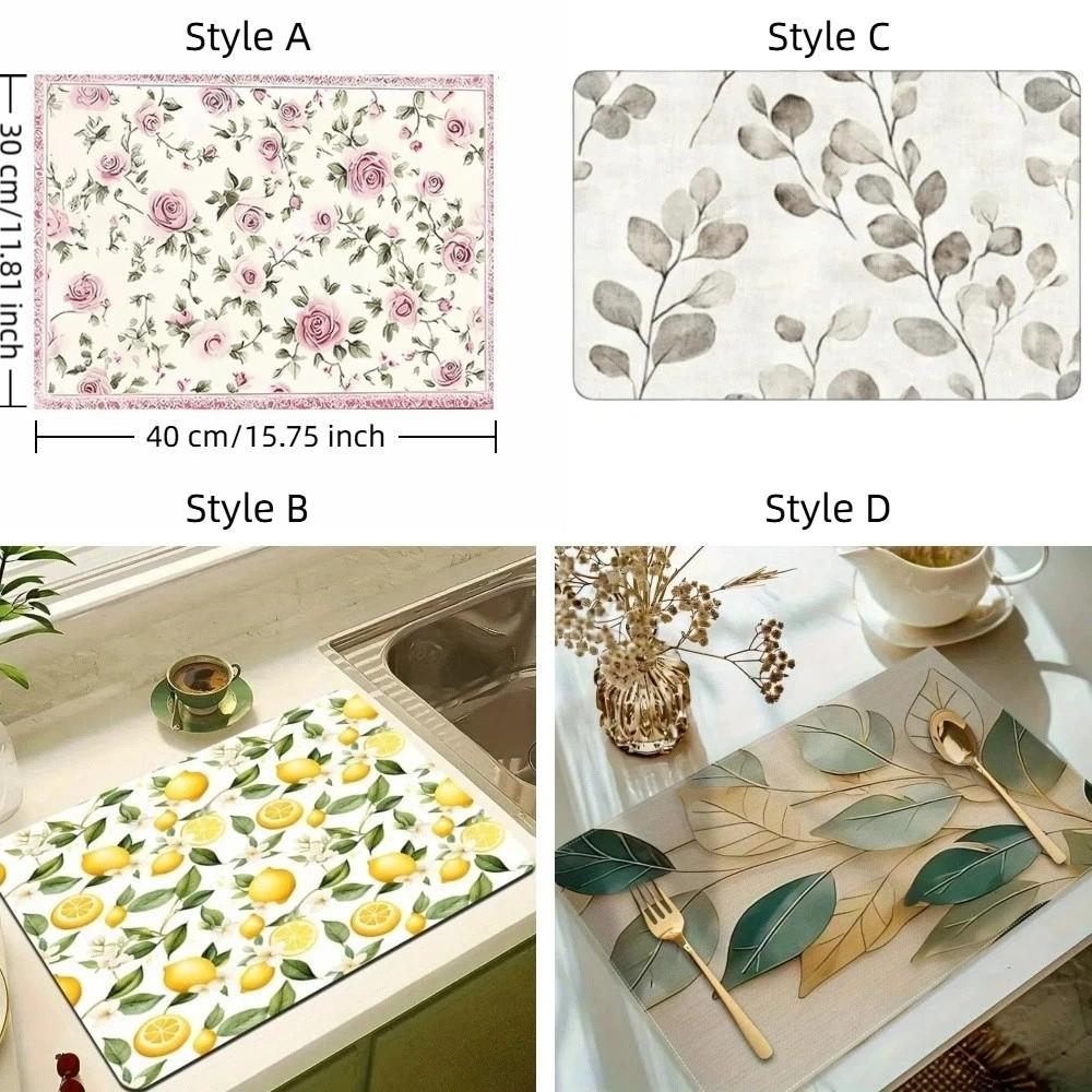 Quick-Dry Dish Drying Mat Diatom Mud Coffee Machine Mat Lemon Printed Placemat Camping