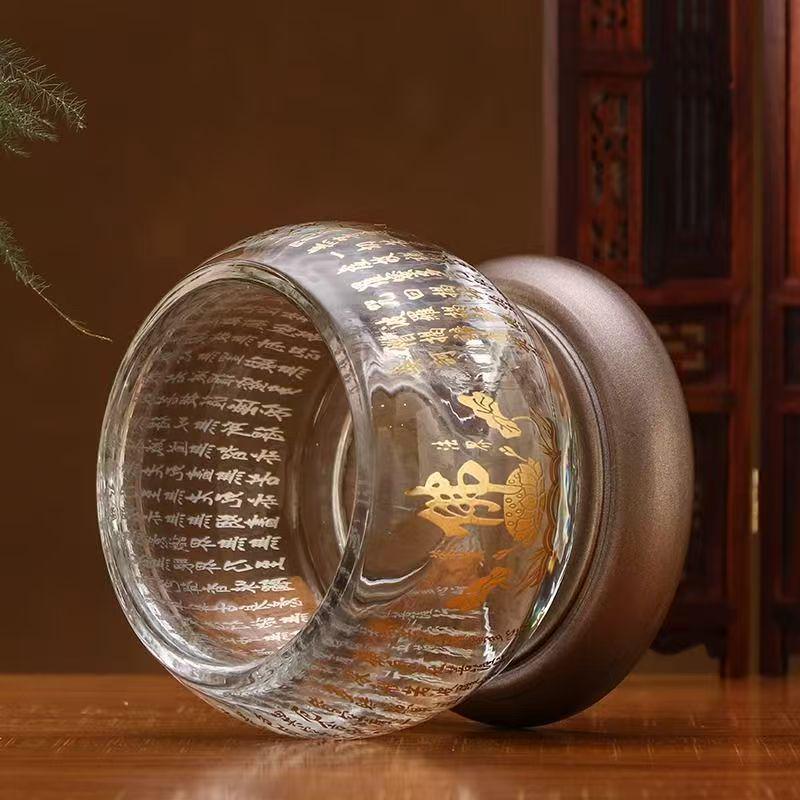 Large Windproof Crystal Oil Lamp Holder for Buddha Offering - Heat-Resistant for Long-Burning Liquid Ghee in Household or Temple.