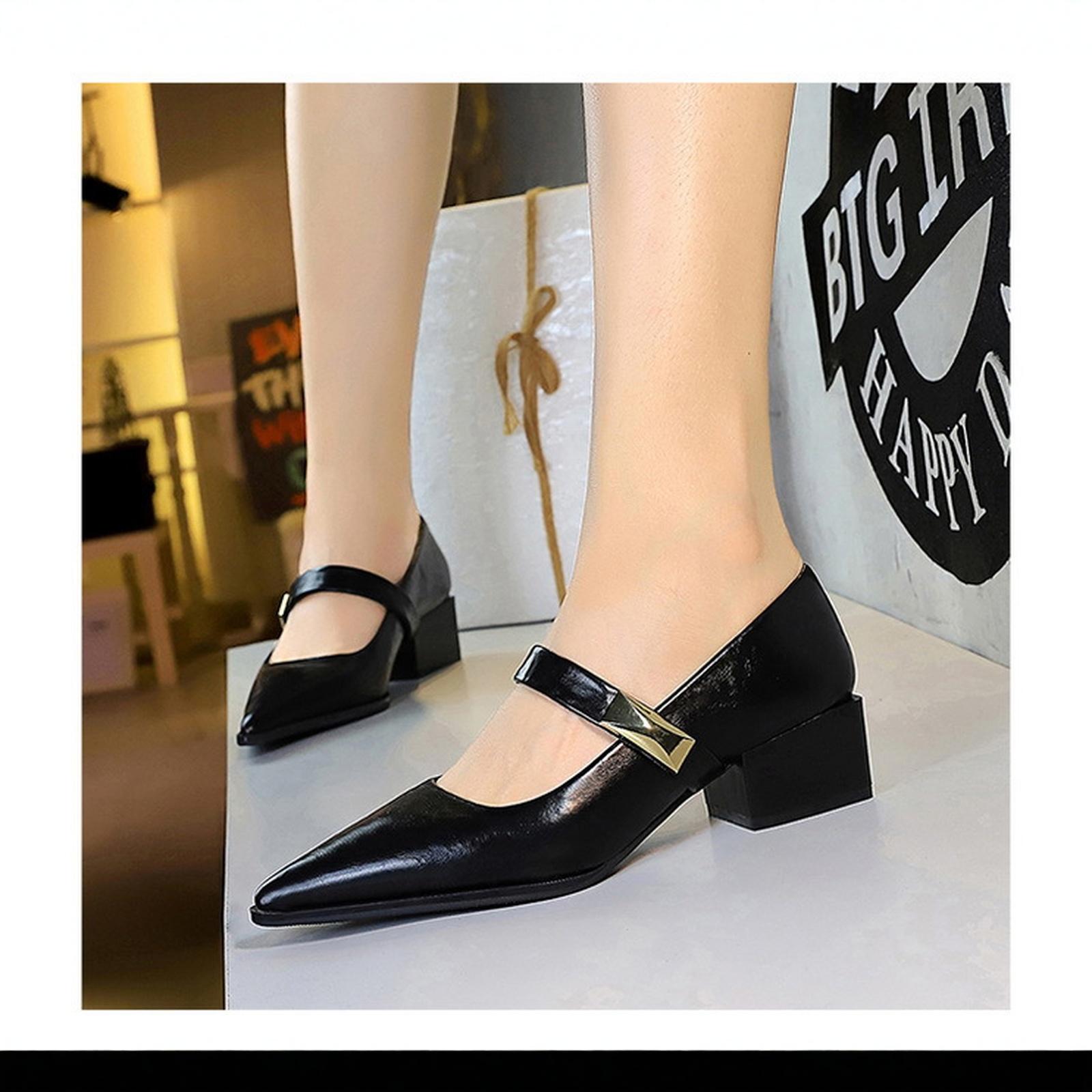 Women s Retro Mary Shoes Metal Buckle Strap Pumps 36