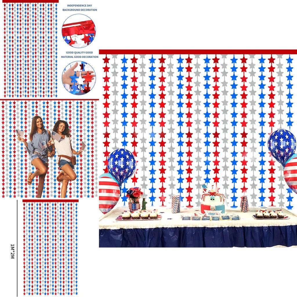 Beautiful Red Blue And Silver Starry Curtain For Independence Day Party Decorations