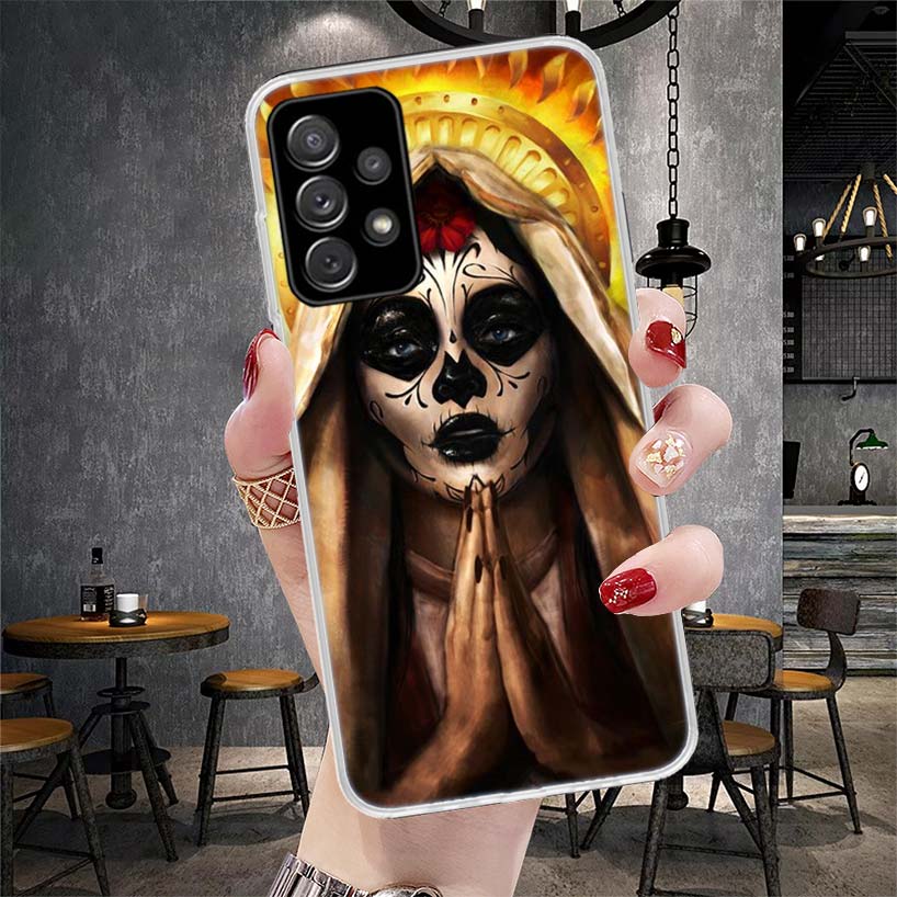 Catrina Beautiful Rose Girl Skull Soft Phone Case For Samsung Galaxy A12 A22 A32 A52 A72 A02S A51 A50S A71 A70 A31 A20S Note 20