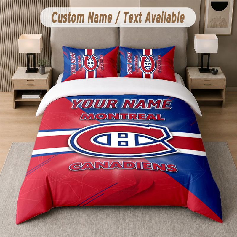 Set Biancheria da Letto Personalizzato Modello Montreal Canadiens, Stampa Nome Testo 1 Copripiumino più 2 Federe Tessile per la Casa