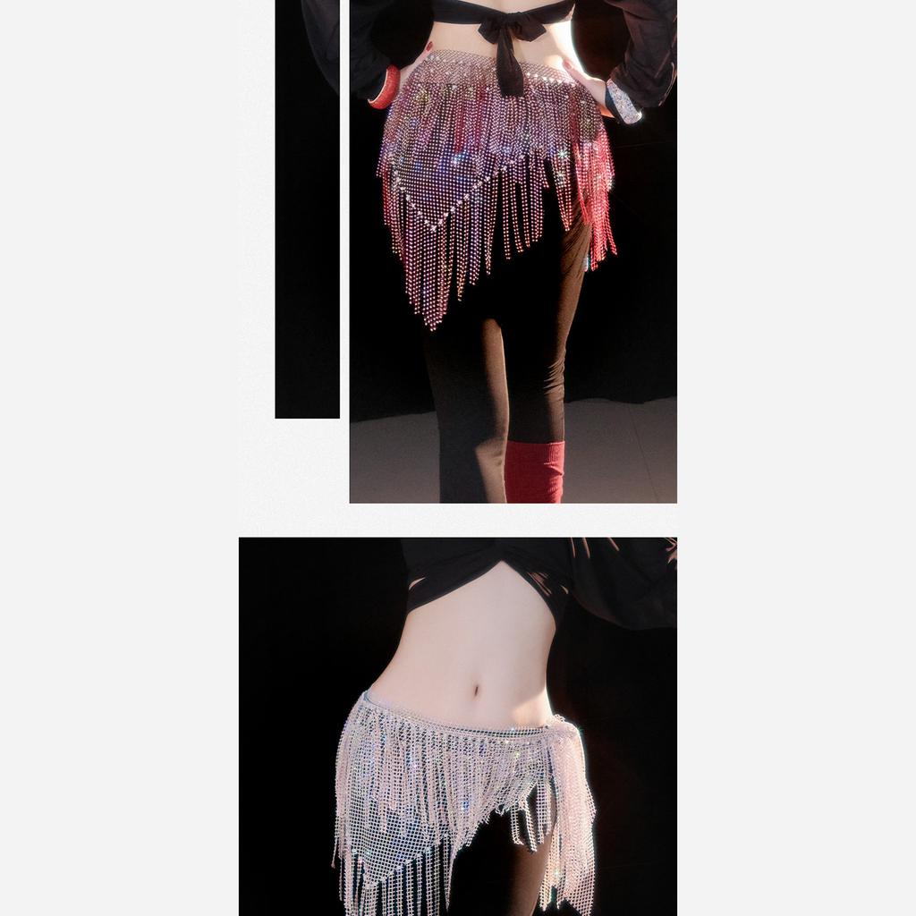 Rhinestones Belly Dance Coverup Wrap Belly Dance Hip Scarf Long Tassels Dance Waist Chain for Halloween Dacning Parties