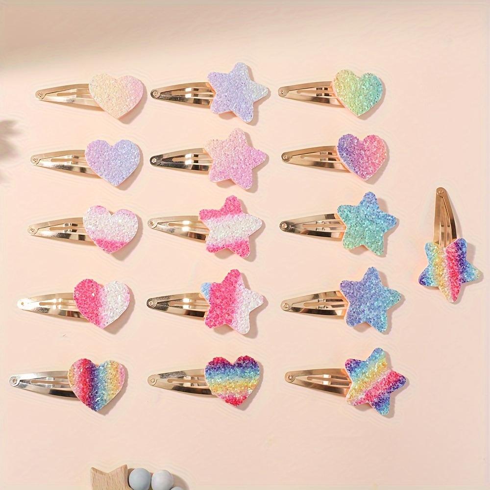 8/16pcs Cute Sparkling Pink Star Hair Clip Multi Color Gradient Design Gold Body Children Daily Decoration Street Fashion