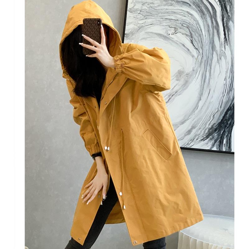 Autumn Ladies' Loose Windbreaker Coat Long Hooded Jacket