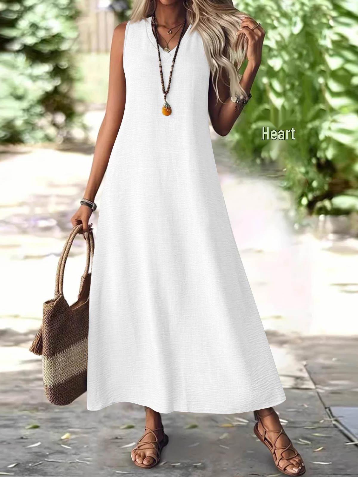 European Women s Sleeveless V-Neck Loose Summer Dress - Elegant & Fashionable XL
