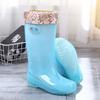 Fashion rain shoes women's tall tube without mesh rain boots non-slip waterproof shoes with cotton medium tube quick-drying water boots rubber