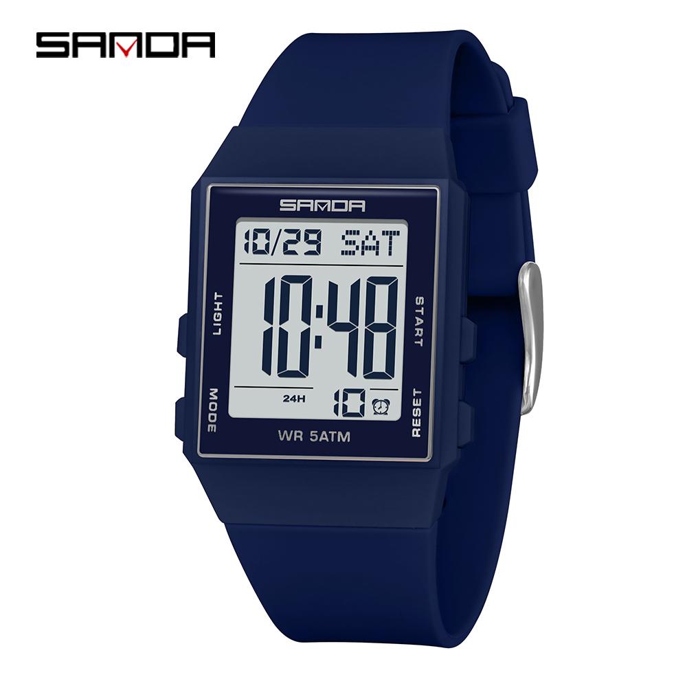 SANDA Women's Casual Digital Watches LED Lighting Stopwatch Alarm Clock Time Display 3ATM Waterproof Lady Elegant Watches 6363