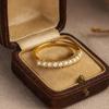 Wedding Engagement Anniversary Promise Gift – Antique Akoya Pearl Band, Yellow Gold Plated Unique Bridal Ring, June Birthstone Jewelry