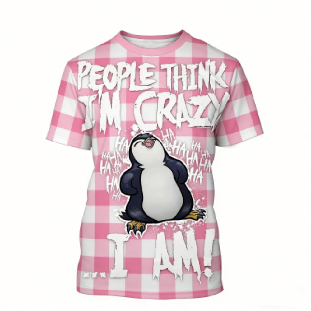 Fashion Men's T-shirt Penguin Grid 3D Print Men's Short Sleeves T-Shirt Loose Casual Summer Outdoor Street Men's and Women's Tees Tops