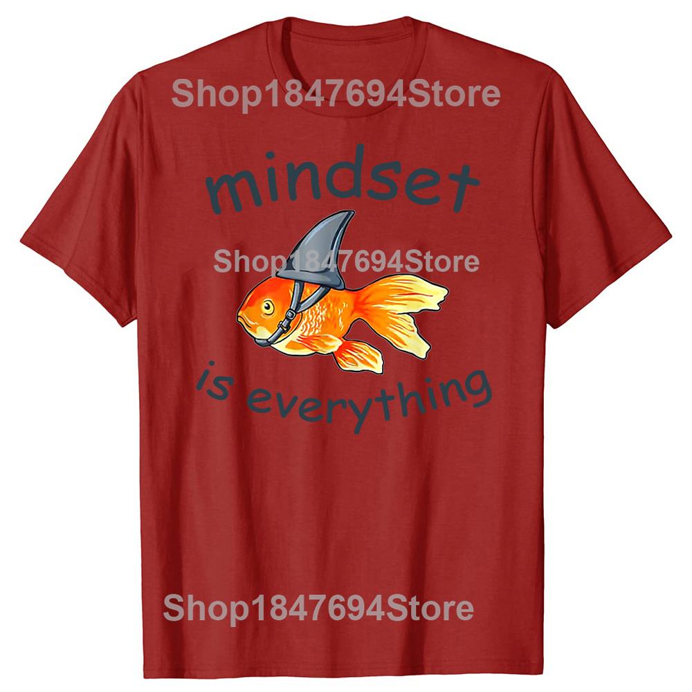 Funny Everything Is Mindset Shark Fin Goldfish Vintage 100% Cotton T-shirt Men Fashion Tshirt Loose Oversized Streetwear T Shirt