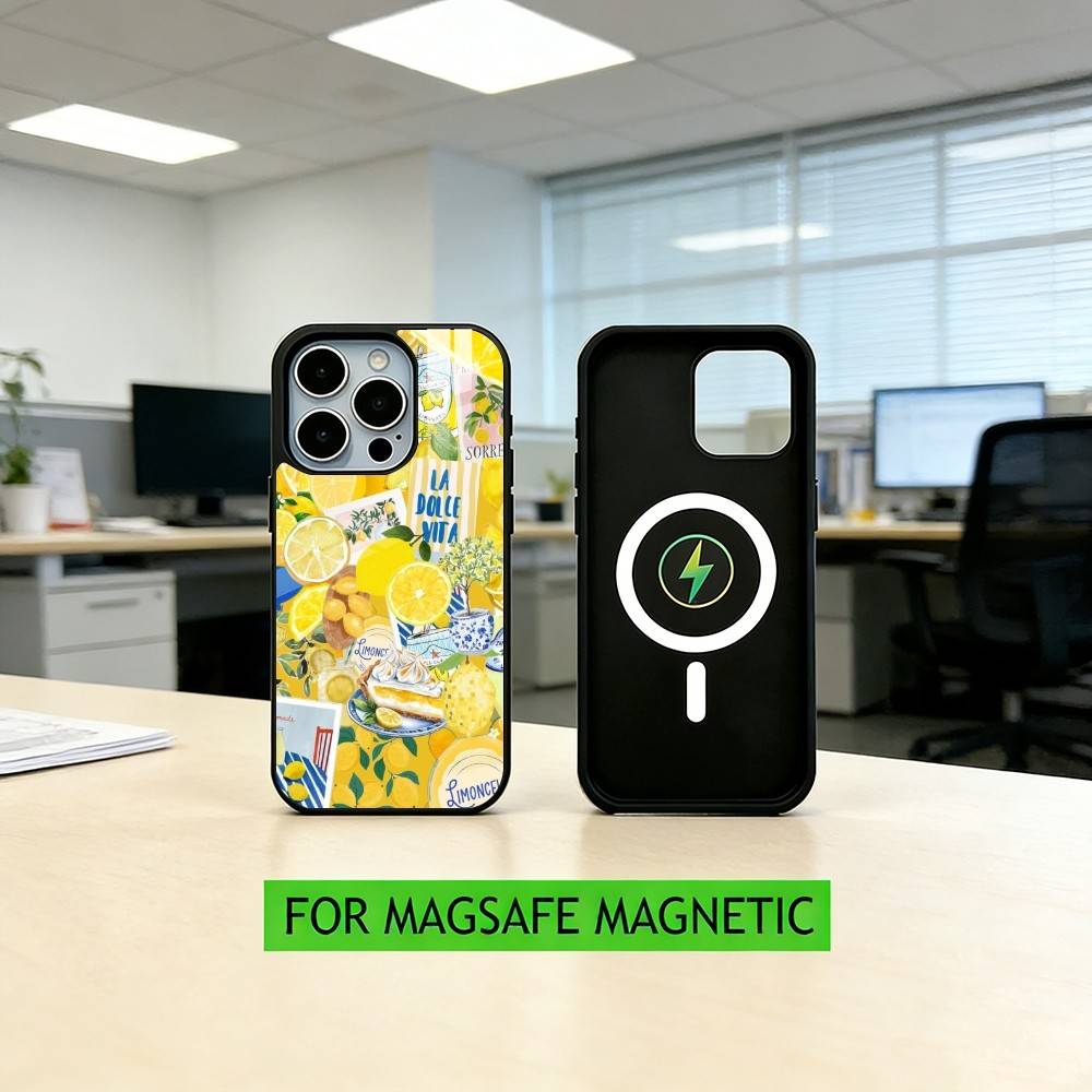 Ocean Wine Glass Lemon Phone Case For iPhone17,16,15,14,13,12,11 Plus,Pro Magnetic For Magsafe Wireless Charging