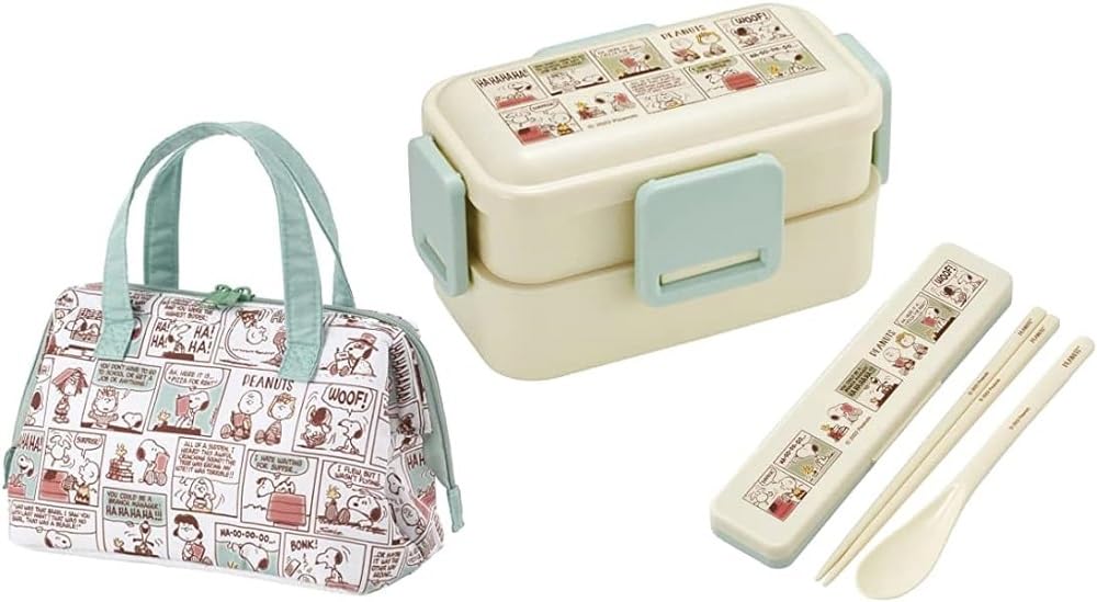 Skater PEANUTS 23 Comic Art Antibacterial Dishwasher Safe Fuwatto Bento Box with 600ml Combo Set Insulated Lunch Clasp Comic Art Tight Lunch Box Set