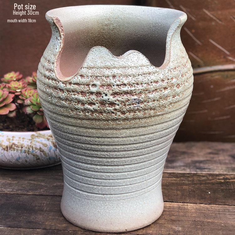 Handmade Retro Ceramic Purple Clay Pot - Large Succulent Pot with Old Branch Design