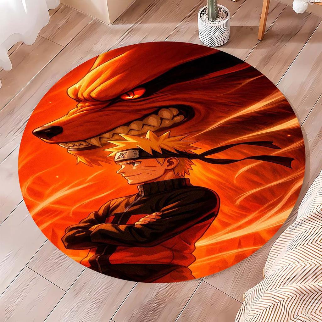 Popular Anime Naruto Circular Carpet Fashion Pattern Soft Plush Rug Non-Skid Mat For Boys Kids Bedroom Living Room Home Decor