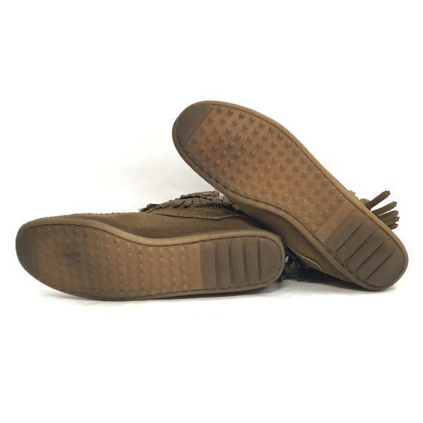 Minnetonka Leather Suede Fringe Boots 8 250 Brown Side Zip Short Boots Leather Shoes(USED)