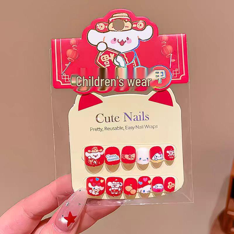 Children's Kuromi New Year Nail Stickers - Self-Adhesive, Festive Wearable Nails
