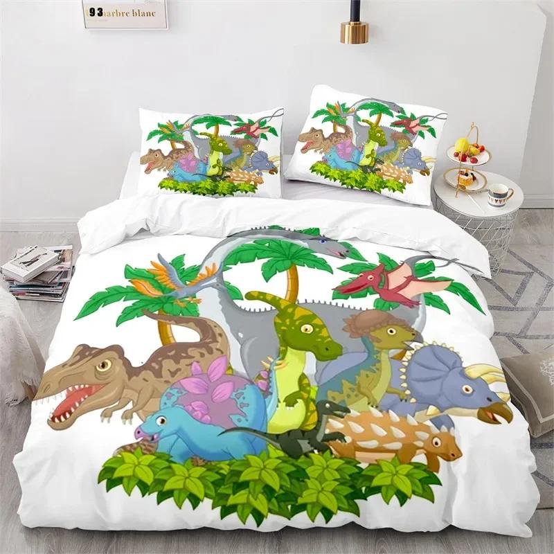 Bettbezug mit Cartoon-Dinosaurier, Mikrofaser, für Kinder, süßes Tier-Bettwäscheset, Jurassic-Serie, Doppelbettbezug für Mädchen, Jungen, Teenager