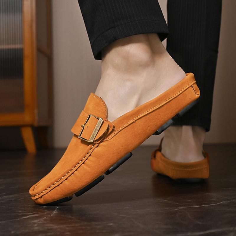 Sommar Andningsbara Herrskor Mode Äkta Läder Halvskor Slip On Mockasiner Casual Halvloafers