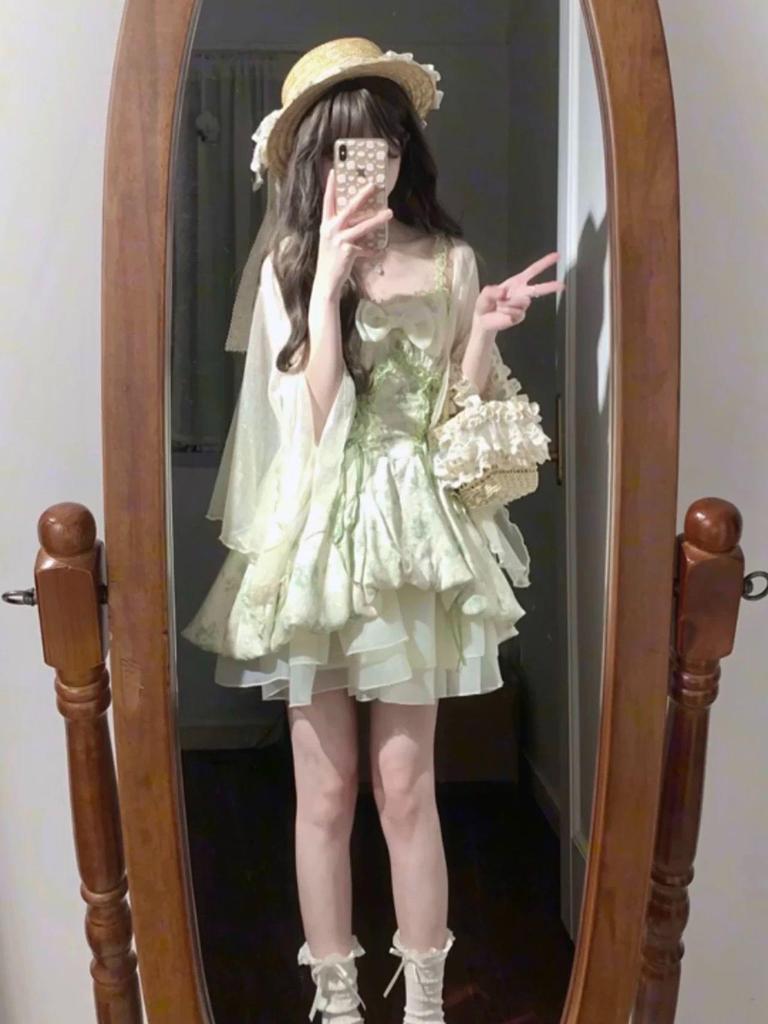 Petite Forest Fairy Dress: Summer Princess Puff Skirt Two-Piece Set for Women