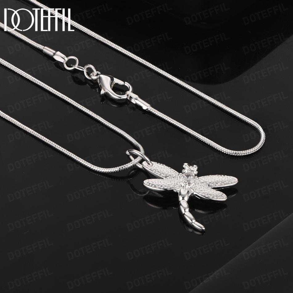 925 Sterling Silver Wedding Gift Dragonfly Pendant Necklace Fashion Jewelry