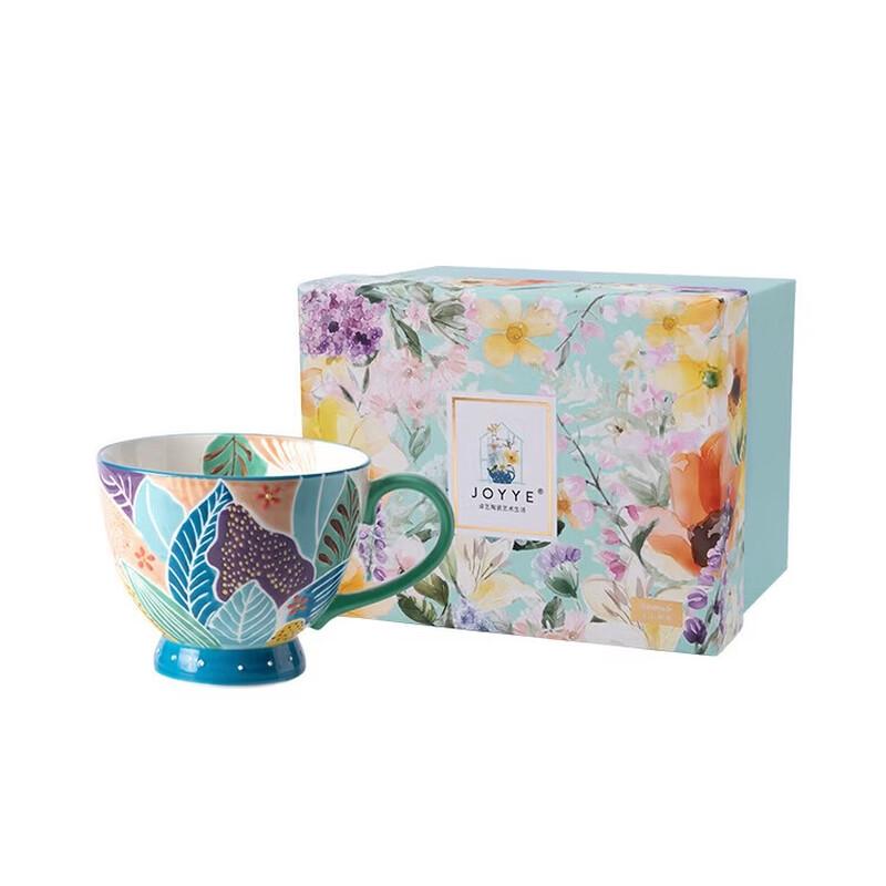 JOYYE Hand-Painted Ceramic Mug with Spoon