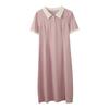Large Size Women's Clothing Contrasting Color Polo Collar Dress, Summer New Waist and Age-reducing Medium and Long Dress 222191