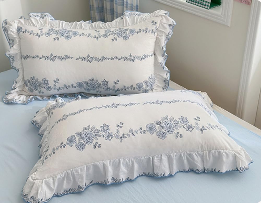 Ruffle Floral Bedding Includes Duvet Fitted and Suitable for Western and Japanese Style 3-Piece Set, Cover, Sheet, Pillowcases. Cute, Beds. Washable,