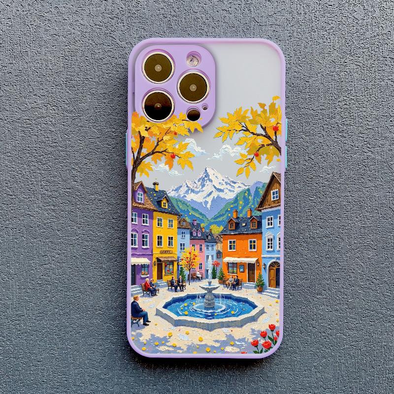 Street View Snow Mountain Town Phone Case For iPhone 16 15 14 Pro Max Plus 13 12 Mini 11 Pro Max 7 8 Plus SE2 XR XS X Back Cover