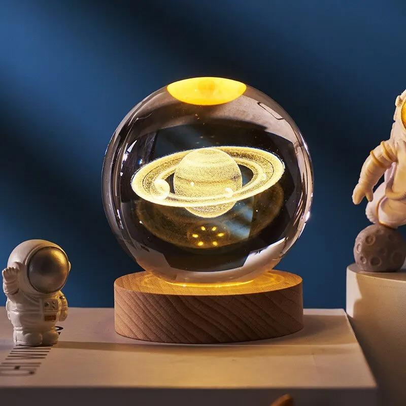 3D Crystal Ball Crystal Planet Night Light Laser Engraved Solar System Globe Astronomy Birthday Gift Home Desktop Decoration