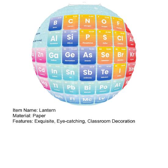 Periodic Table of Elements Lantern Educational Science Theme Chemistry Chart Round Paper Lantern for School Classorom Decor