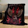 A guitar with flames and wings, surrounded by the text "Rock 'N' Roll". for all seasons blanket lunch break throw gift