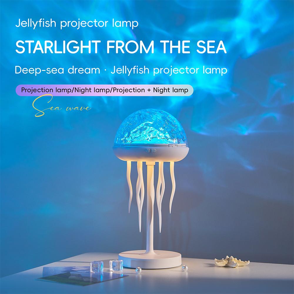Jellyfish Projection Night Light With Remote Adjustable Jellyfish Shaped Table Beside Lamp Ocean Ambient Lighting For Bedroom