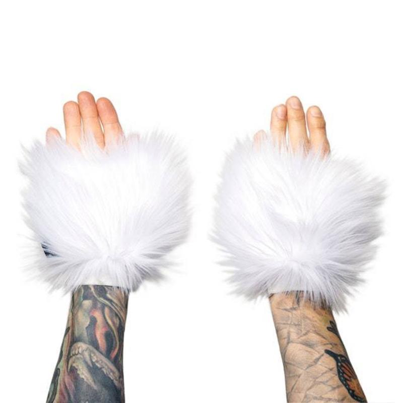 Fellimitat Manschetten Pelzige Handgelenkbänder Beinstulpen Handgelenkstulpen Wärmer Stiefelstulpen für Damen Party Cosplay Kostüme Zubehör