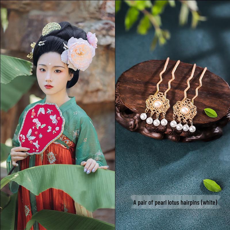 Tang Style Butterfly Flower Hanfu Hairpins - Simple Versatile U-Shaped Hair Accessories.