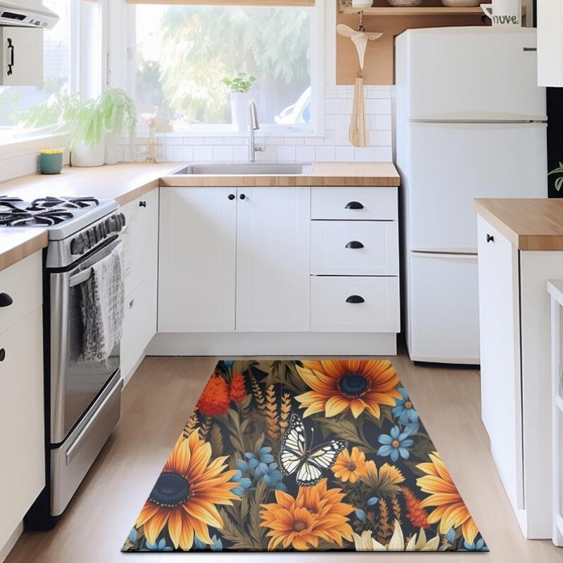Van Gogh Style Runner Rug Colorful Sunflower Hallway Anti-slip Carpet Boho Home Floral Print Floormat for Kitchen or Entryway