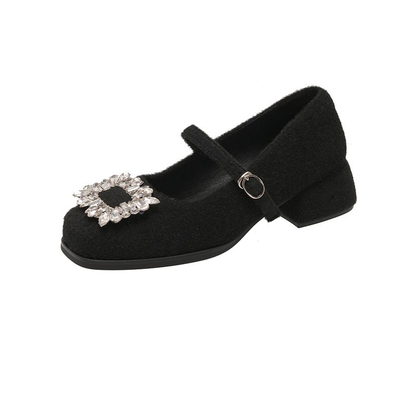 Modische Damenschuhe Herbst Damen Schuhwerk Kristall Quadratische Zehenpartie Modische Loafer Fell Lässige Sneaker Herbstkleid Strass 2024 Bequem