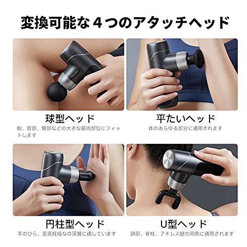 arboleaf Mini Handy Myofascial Release Gun with Self-Adaptive Mode, 4 Silicone Heads, 5 Levels of Powerful Vibration, Type-C Rechargeable, 2000mAh Hig