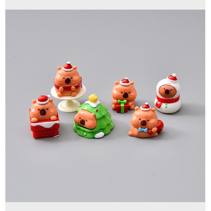 6Pcs/set Christmas Capybara Miniatures Resin Xmas Ornaments Fairy Garden Decoration Micro Landscape
