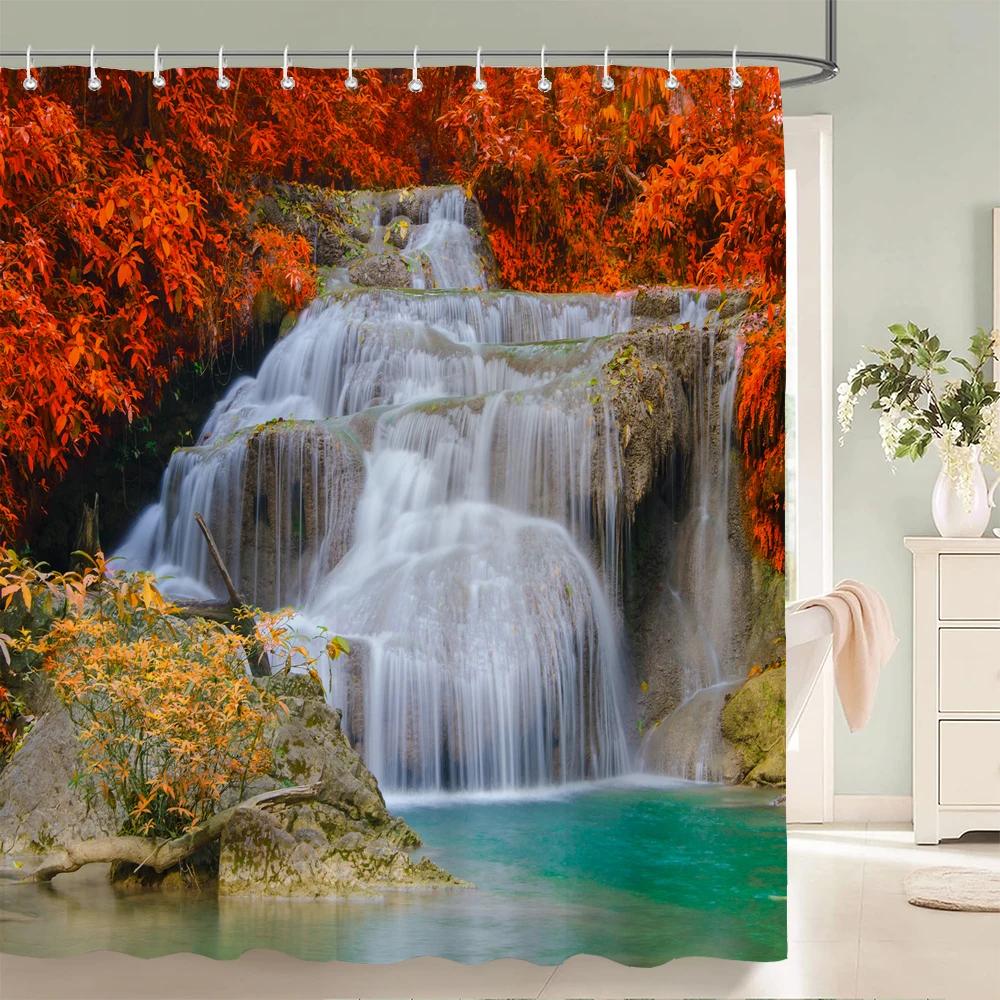 Natural Scenery Waterproof Fabric Shower Curtain Bathroom Curtains With Hooks 180X180Cm Landscape Bath Screen Home Decoration