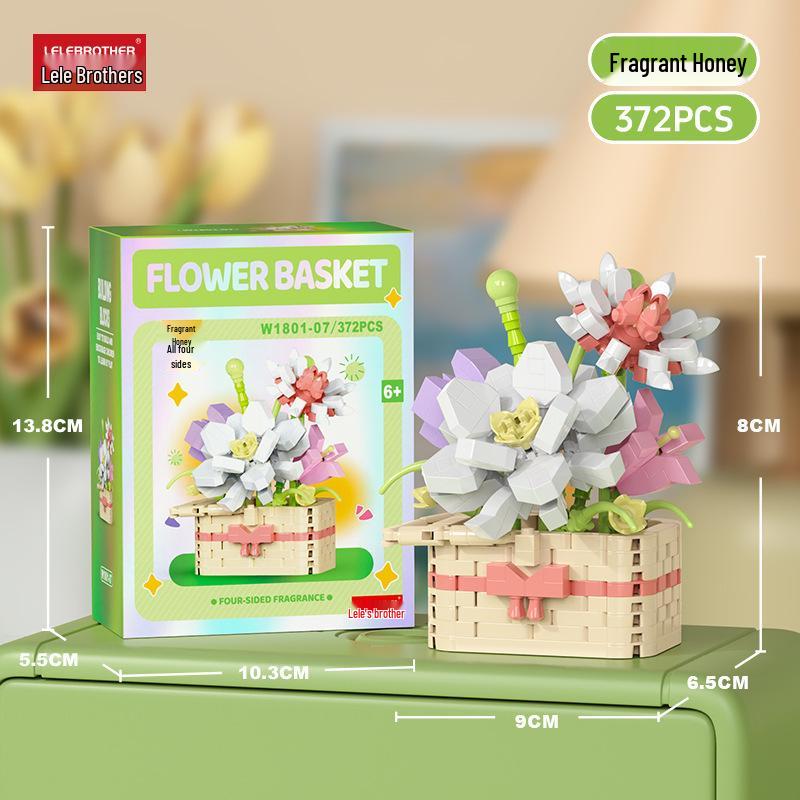 LEGO-Compatible Micro Blocks Eternal Flower Basket Bouquet - Educational Building Toy for Girls