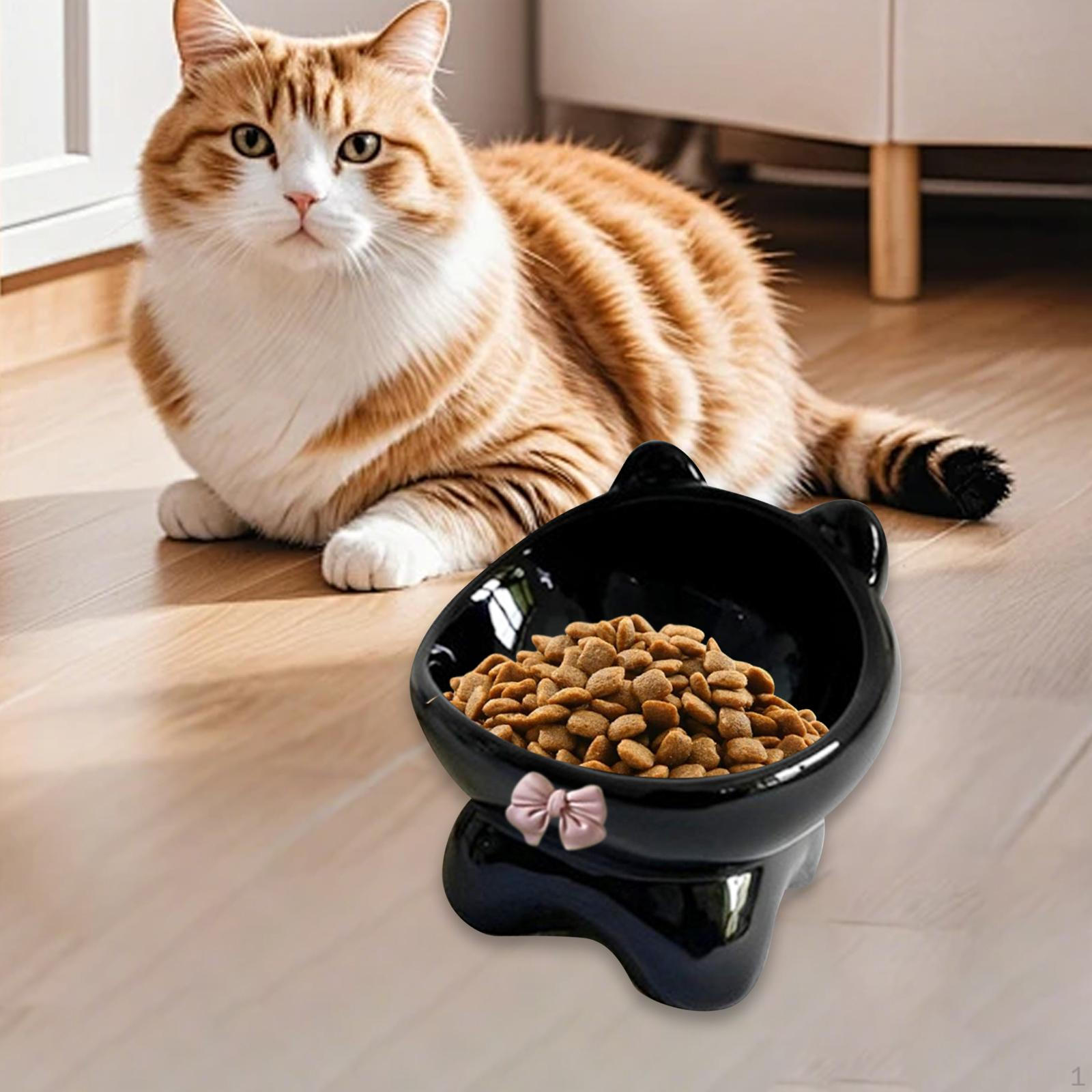 

Приподнятые миски для кошек, контейнер для еды, защита шеи от рвоты, керамическая миска и миска для воды чёрный