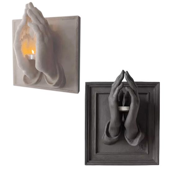 Yousheng Halloween Praying Hands Candle Holder 3D Wall Sconce Art Sculpture Resin Candlestick Home Table Centerpiece Decoration