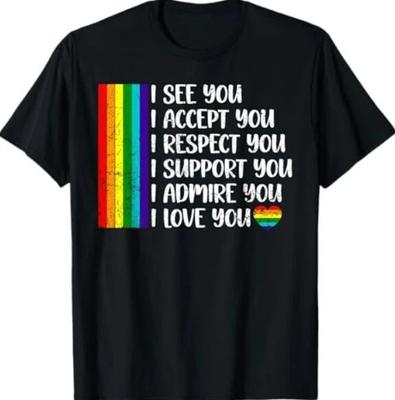 I See Love Accept You LGBTQ Men Women Gay Rainbow Pride Flag T-Shirt
