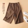 Women's Cotton Linen High Waist Wide-Leg Shorts - Summer Semi-Elastic Casual Five-Point Pants
