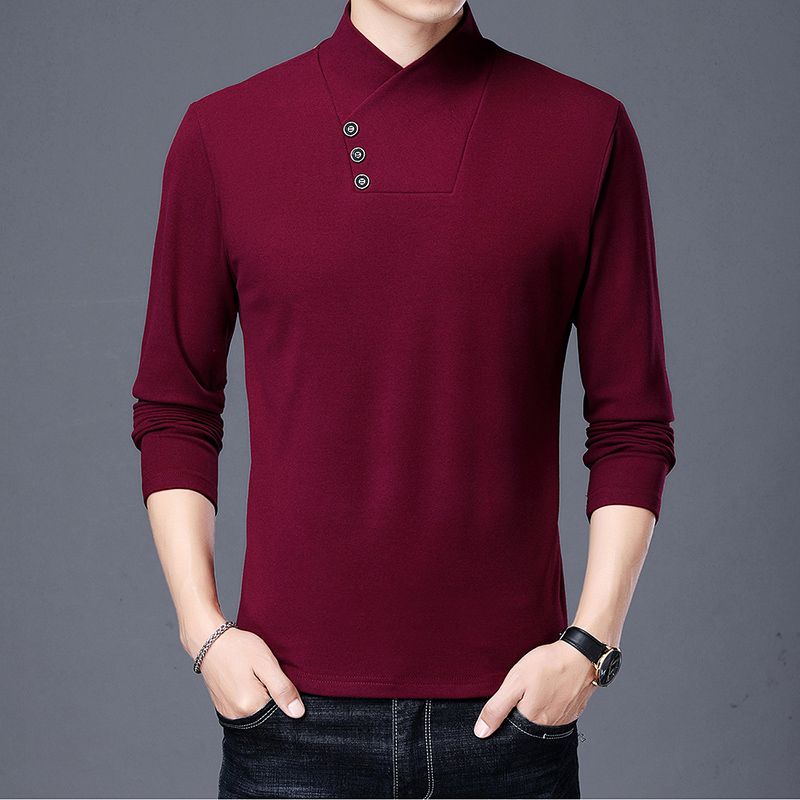 

Men s Black Stand Collar Decorative Button Long Sleeve T-Shirt Slim Fit Casual Top M